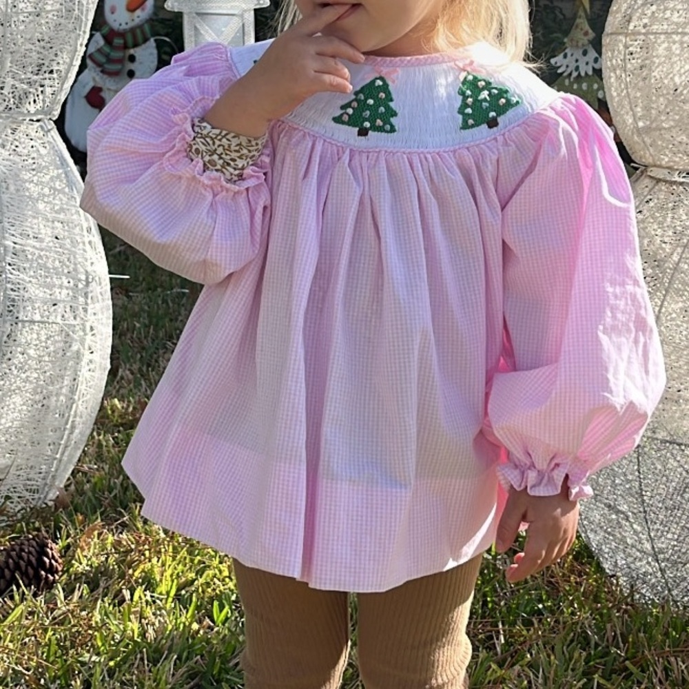Cecil & Lou Smocked Christmas Tree Blouse Top